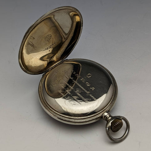 Around 1910 Antique Omega pocket watch with silver plated case works well